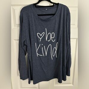 Size 3X “Be Kind” Blue/Gray Long-Sleeve Women’s-Fit Soft-Style T-Shirt